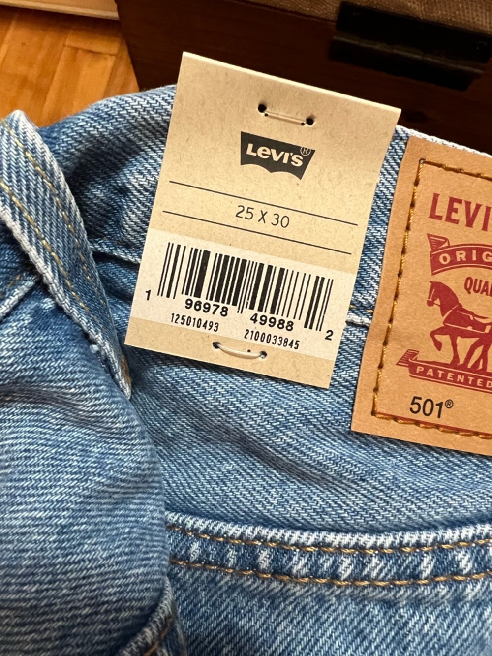 Levi's Light Blue Denim 501 Jeans with Leather Patch